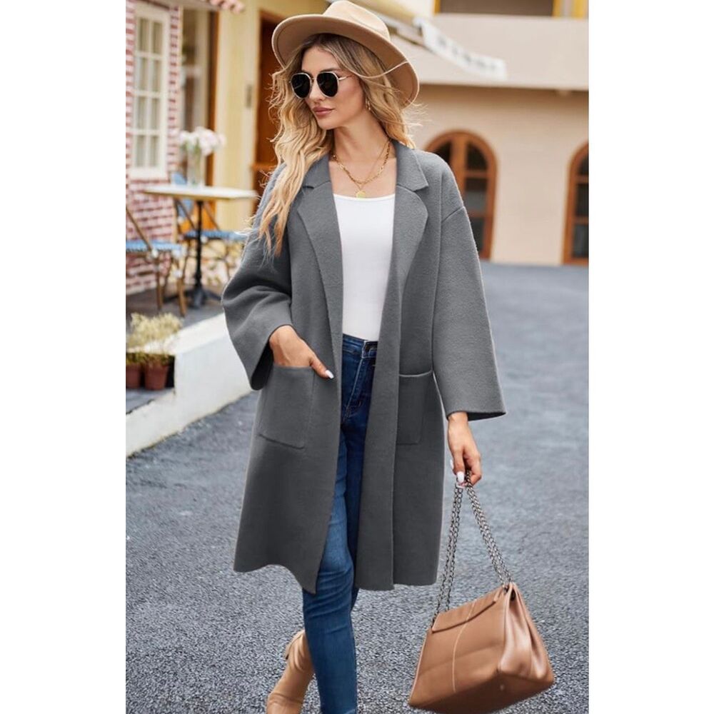 Grace Karin Women's Gray Open-Front Long Cardigan Coat